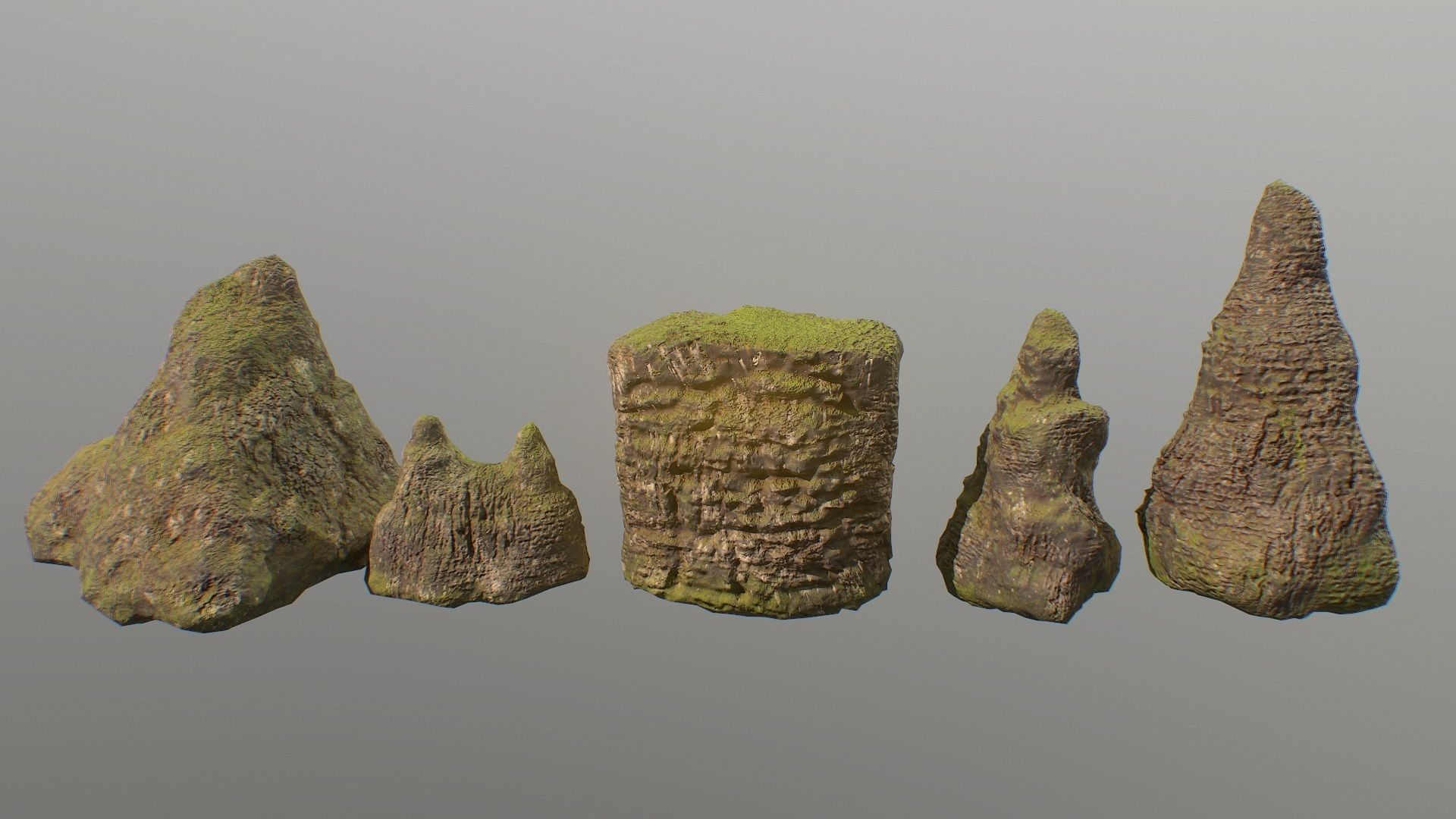 Low poly mossy rocks environment assets Low-poly 3D model_4