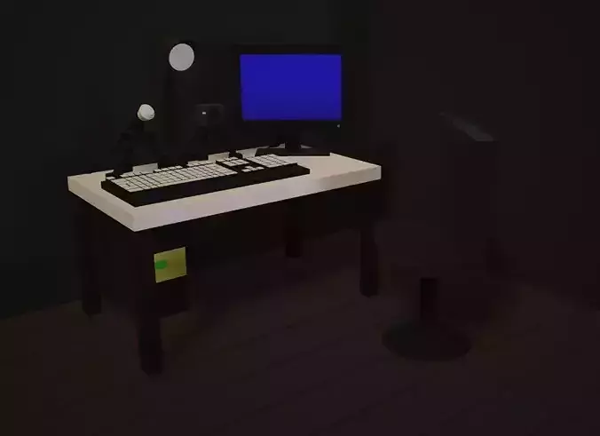 Low-Poly Bedroom room with desk and chair