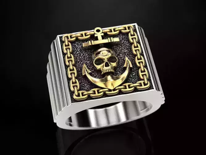 Ring Skull and Anchor 2 3D print model