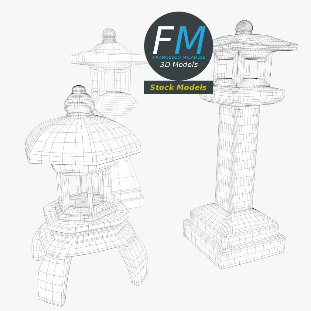 Japanese toro lanterns 3D model_7