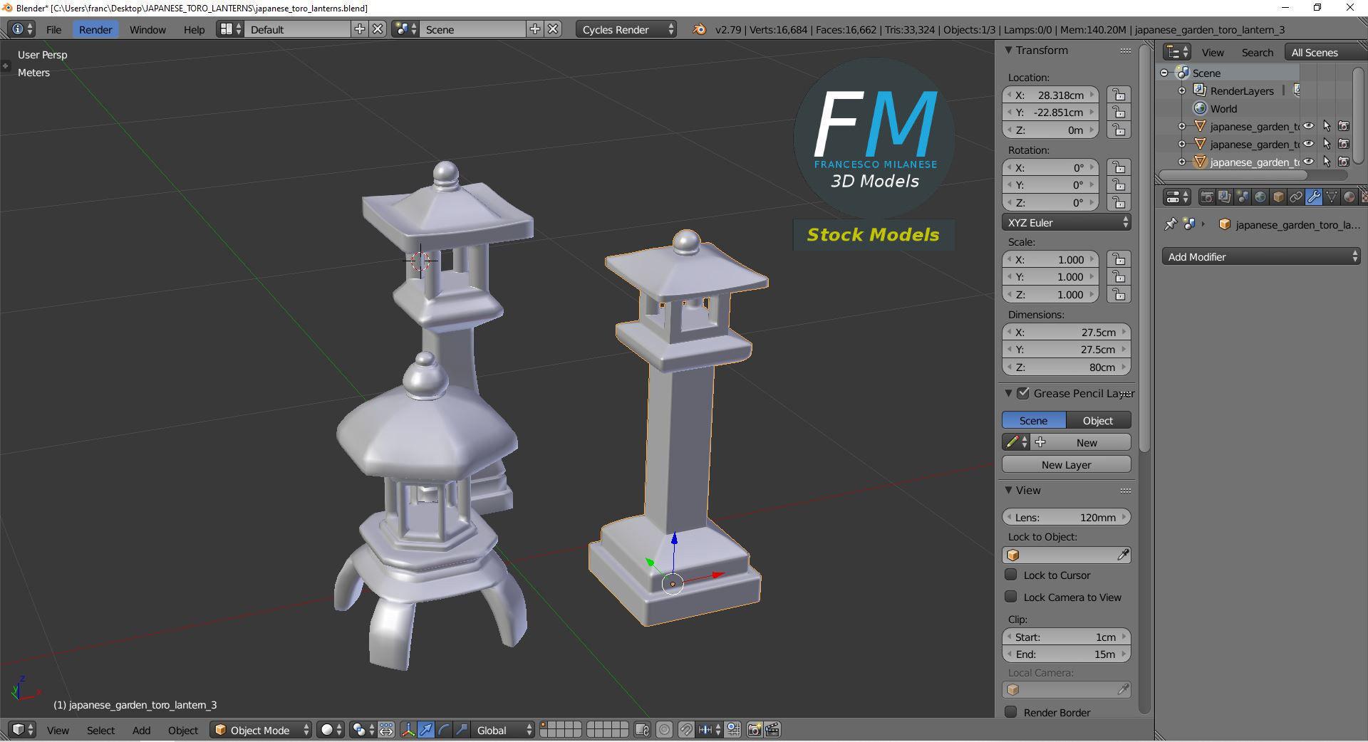 Japanese toro lanterns 3D model_9