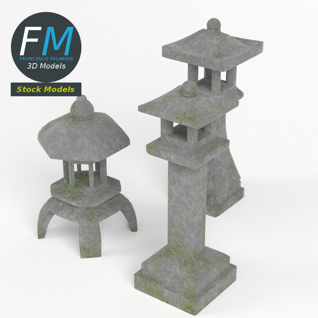 Japanese toro lanterns 3D model_2