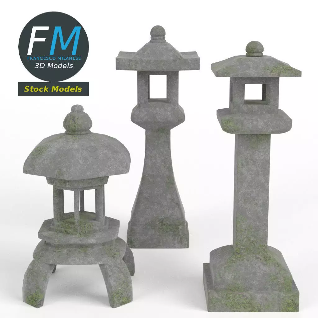 Japanese toro lanterns 3D model_0