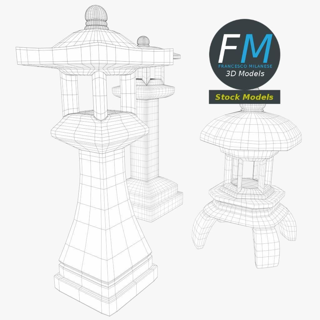 Japanese toro lanterns 3D model_8