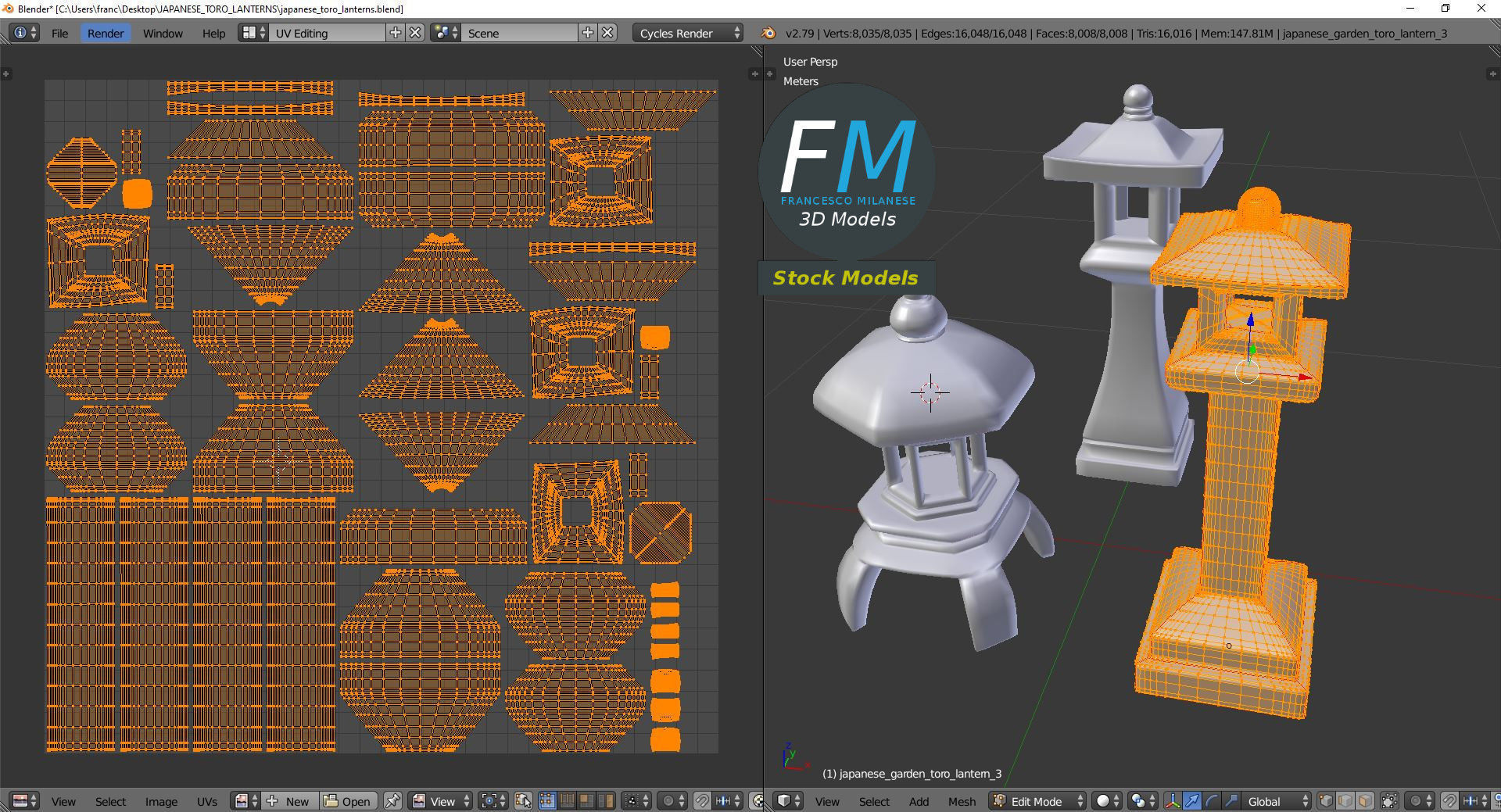 Japanese toro lanterns 3D model_10