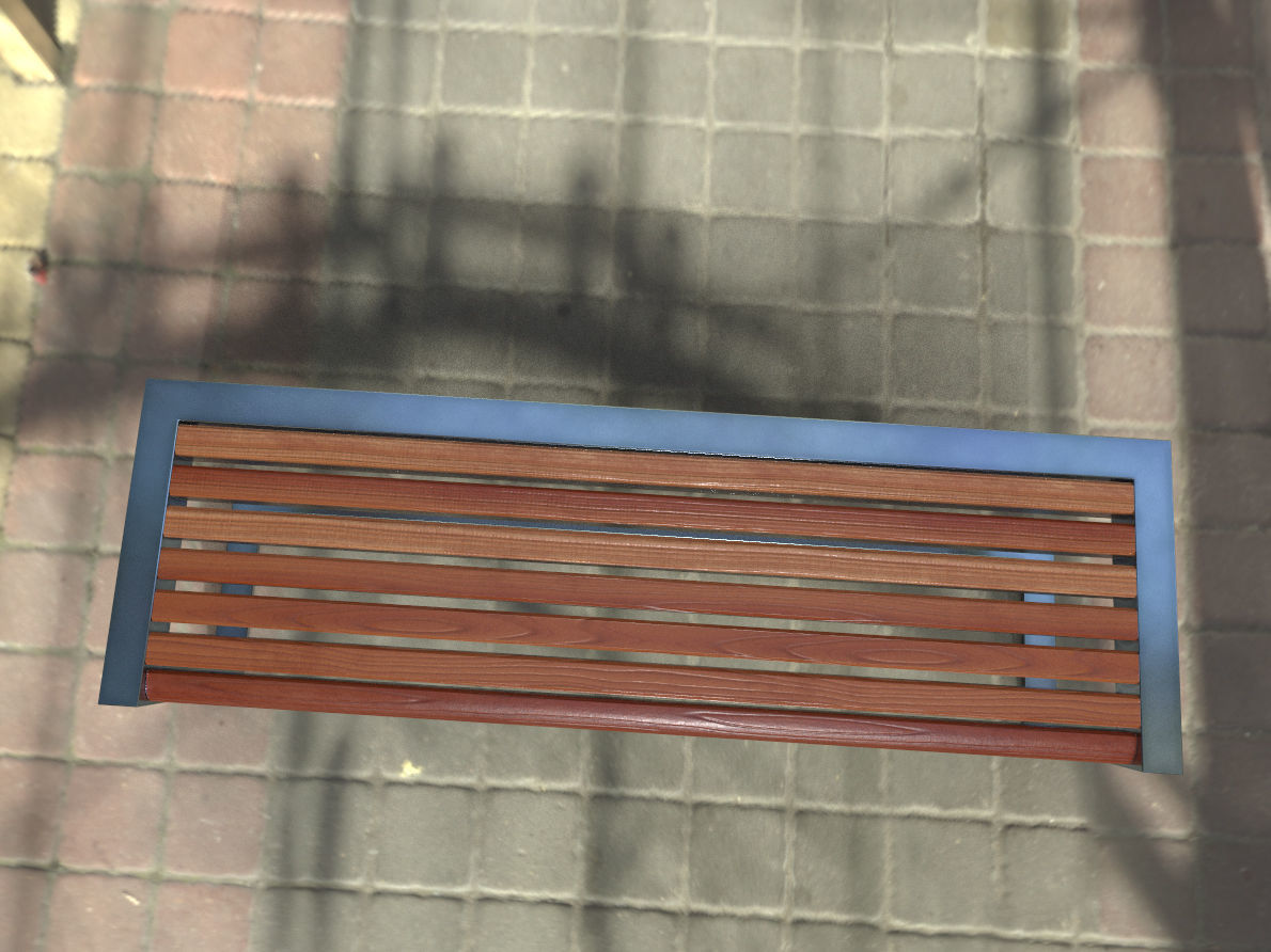 Architectural Park Wood stainless steel Bench Low-poly 3D model_2