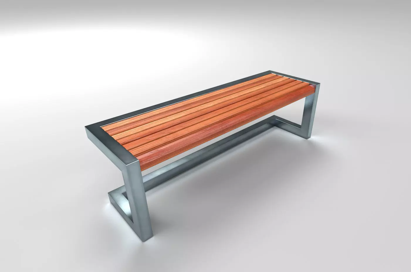 Architectural Park Wood stainless steel Bench Low-poly 3D model_0