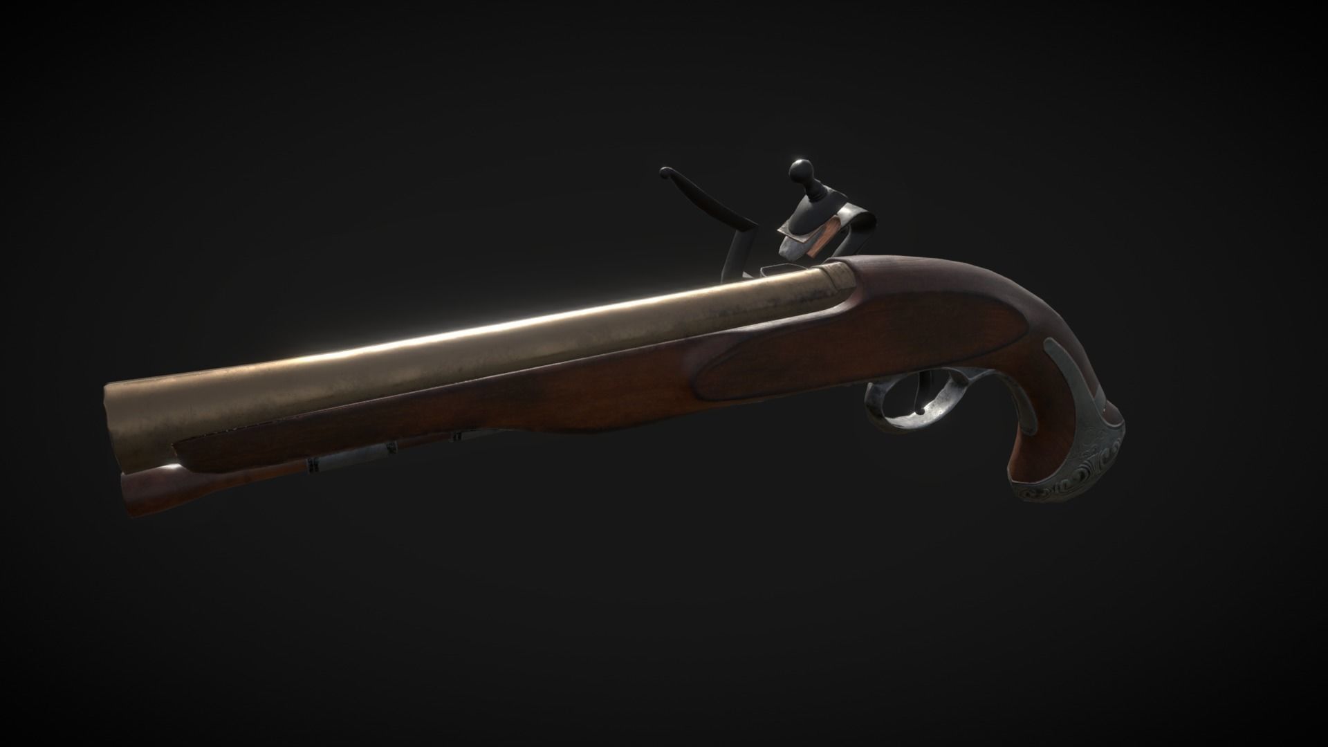 Aged Flintlock Pistol Low-poly 3D model_3