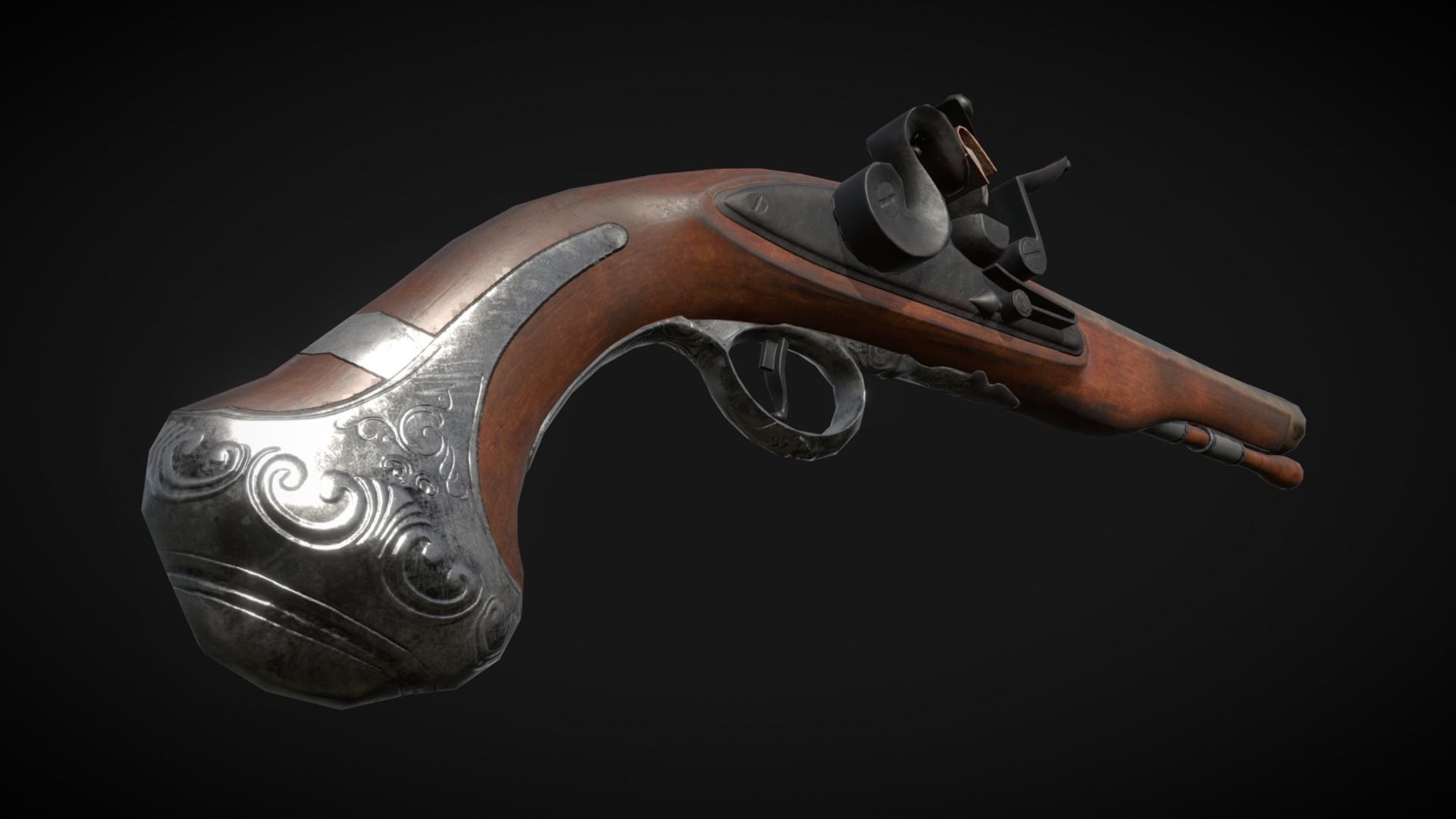 Aged Flintlock Pistol Low-poly 3D model_1