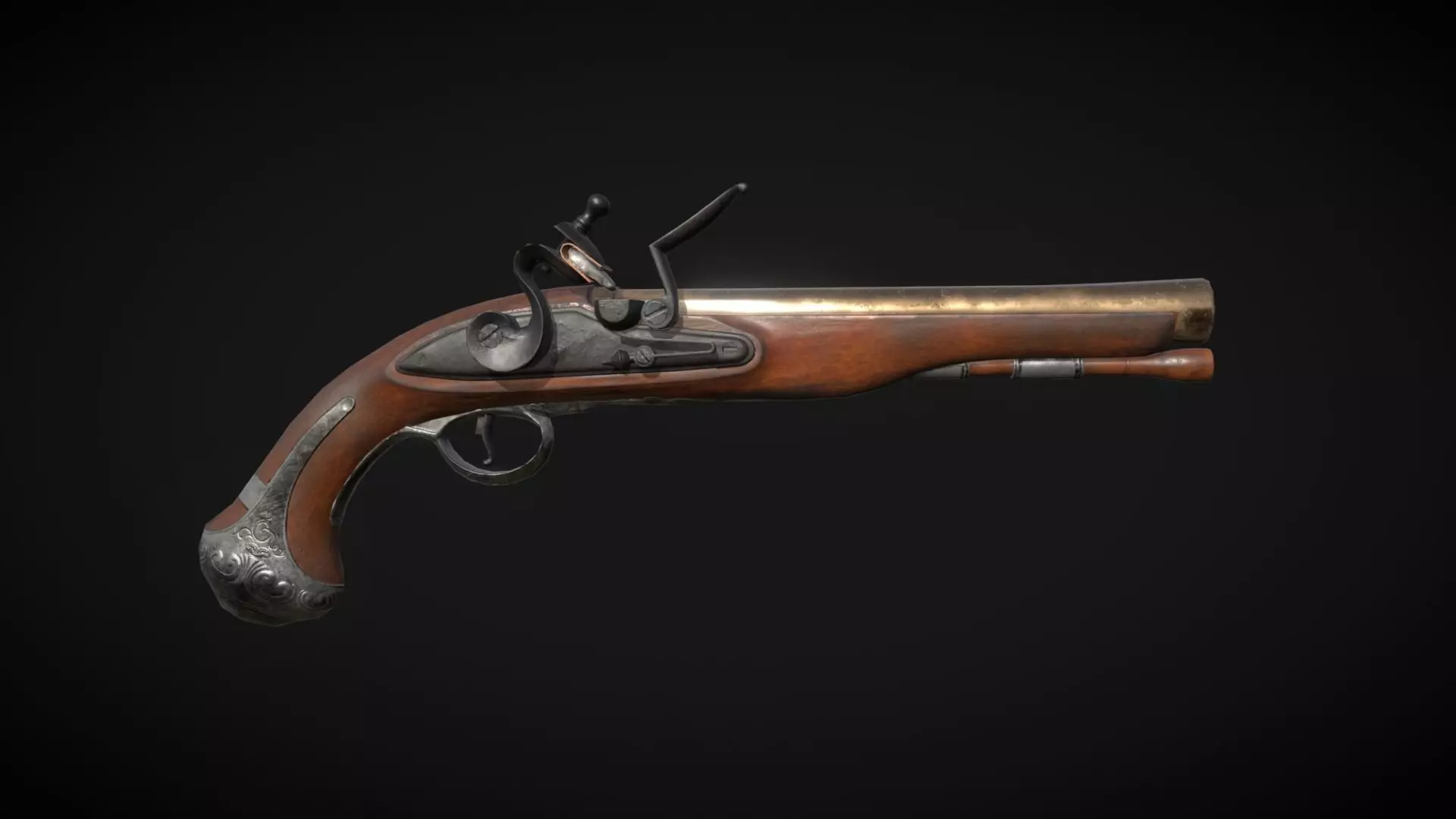Aged Flintlock Pistol Low-poly 3D model_0