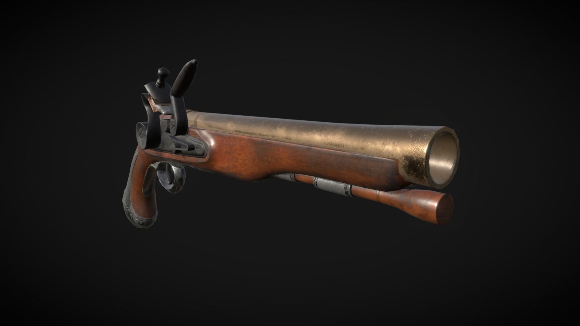 Aged Flintlock Pistol Low-poly 3D model_2