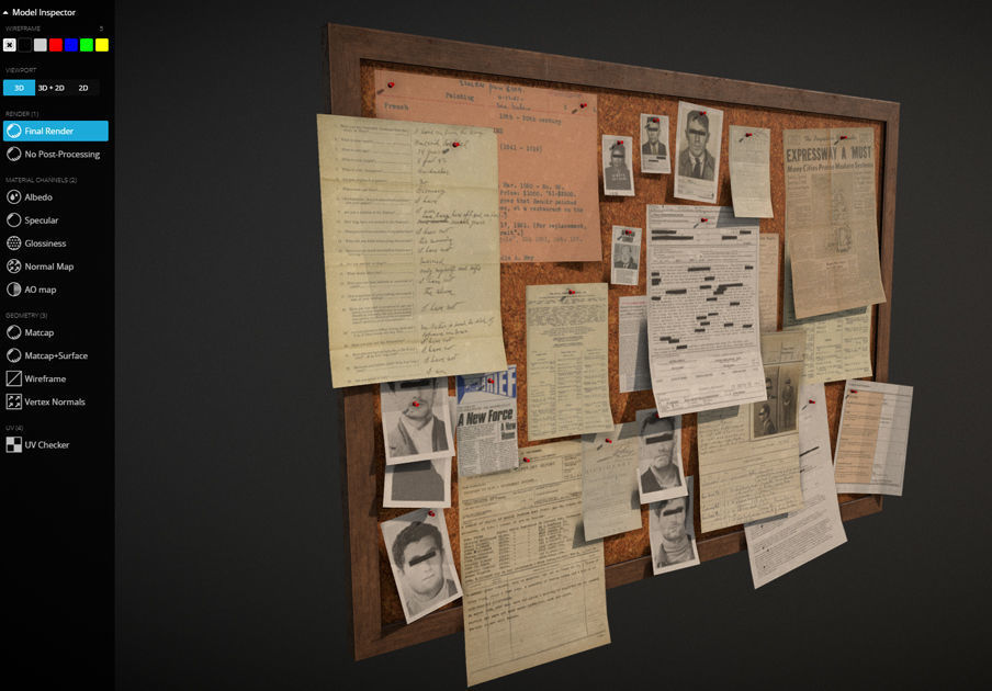 Police Pinboard Low-poly 3D model_9