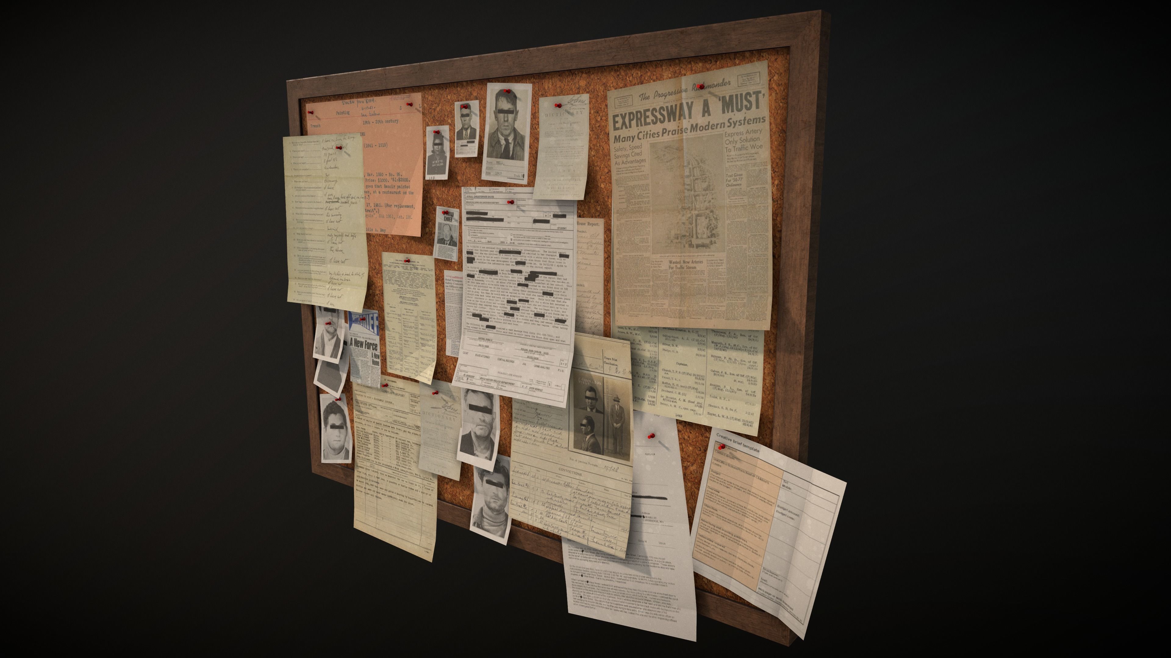 Police Pinboard Low-poly 3D model_14