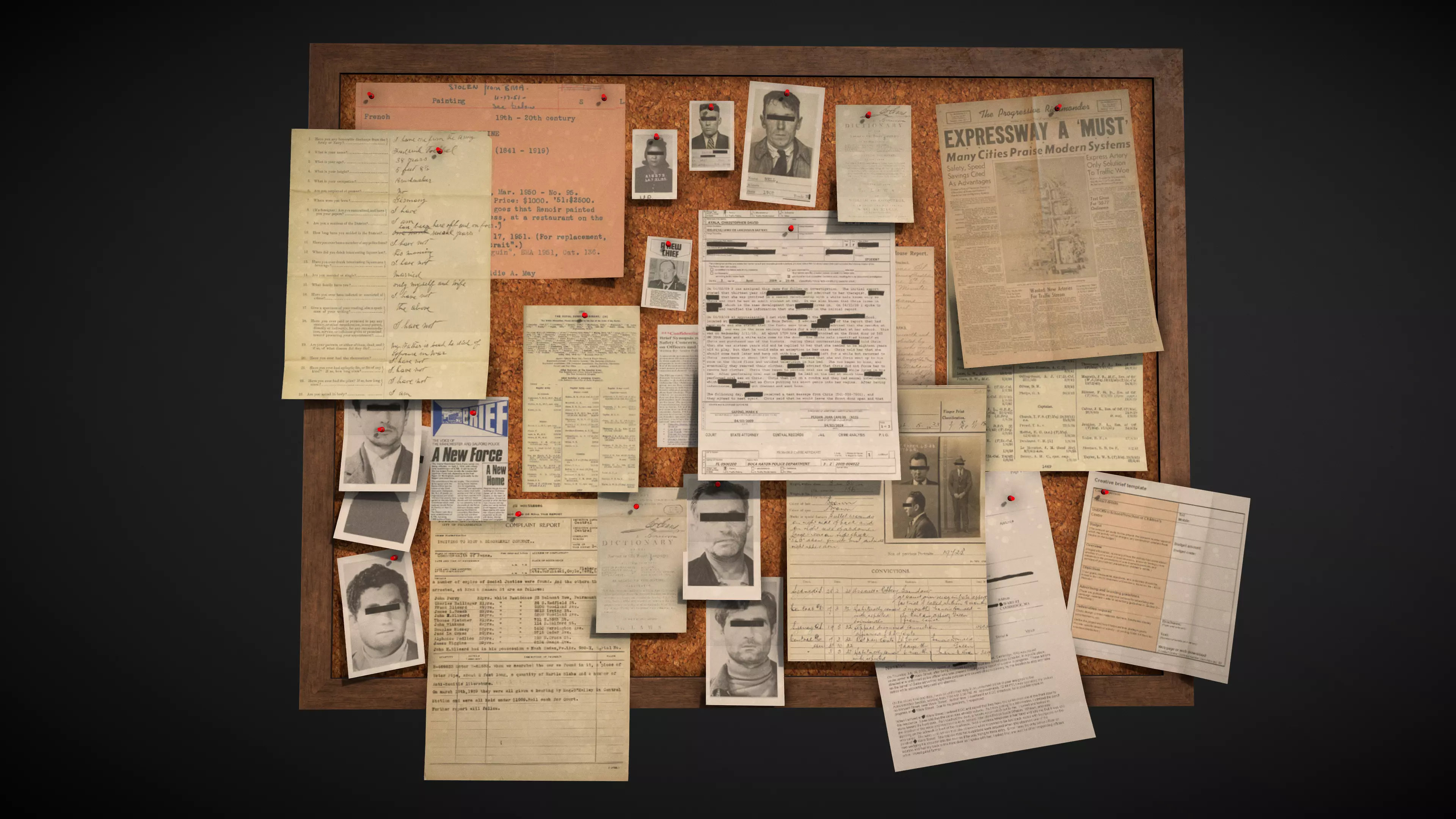 Police Pinboard Low-poly 3D model_0