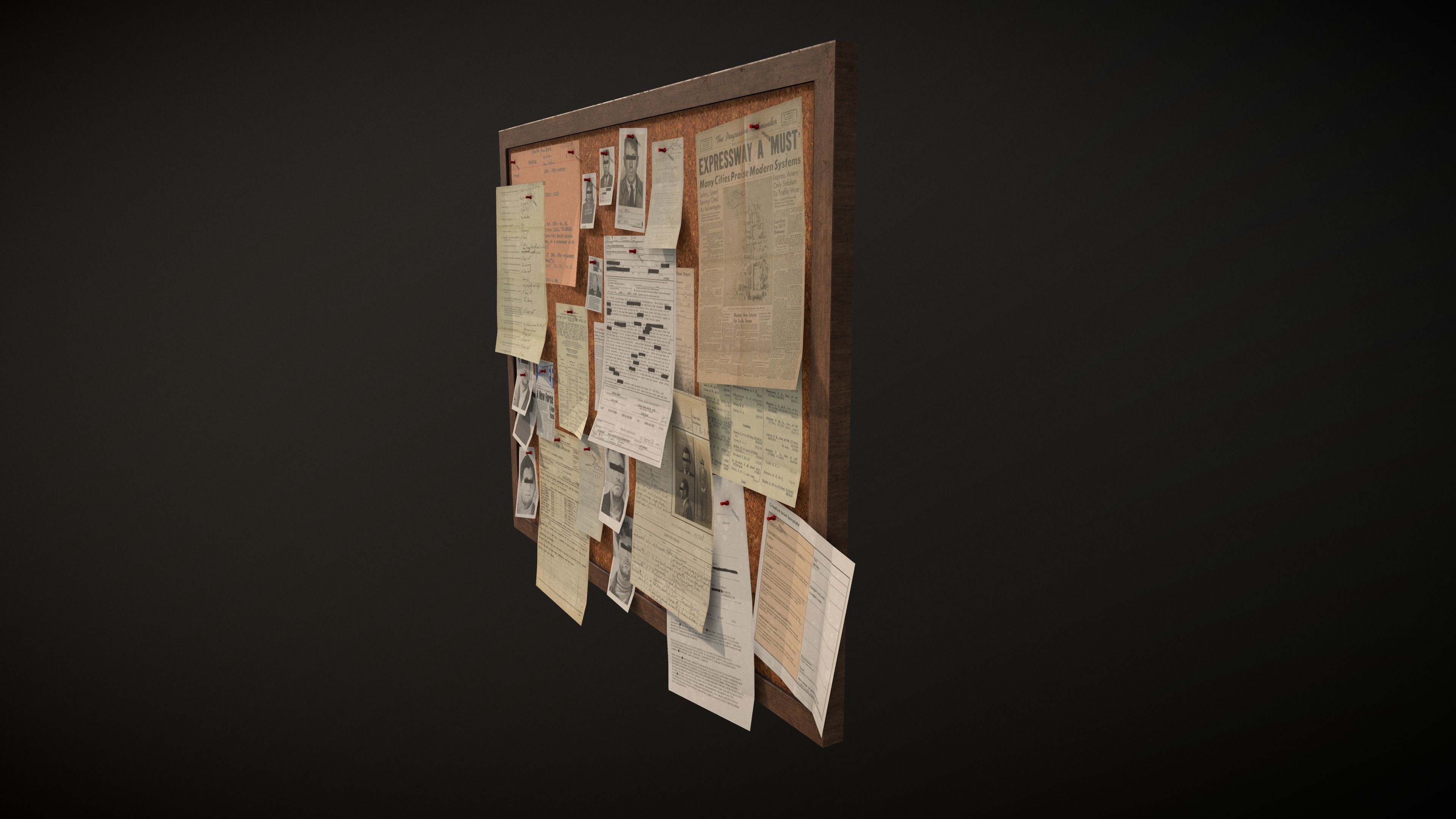 Police Pinboard Low-poly 3D model_1