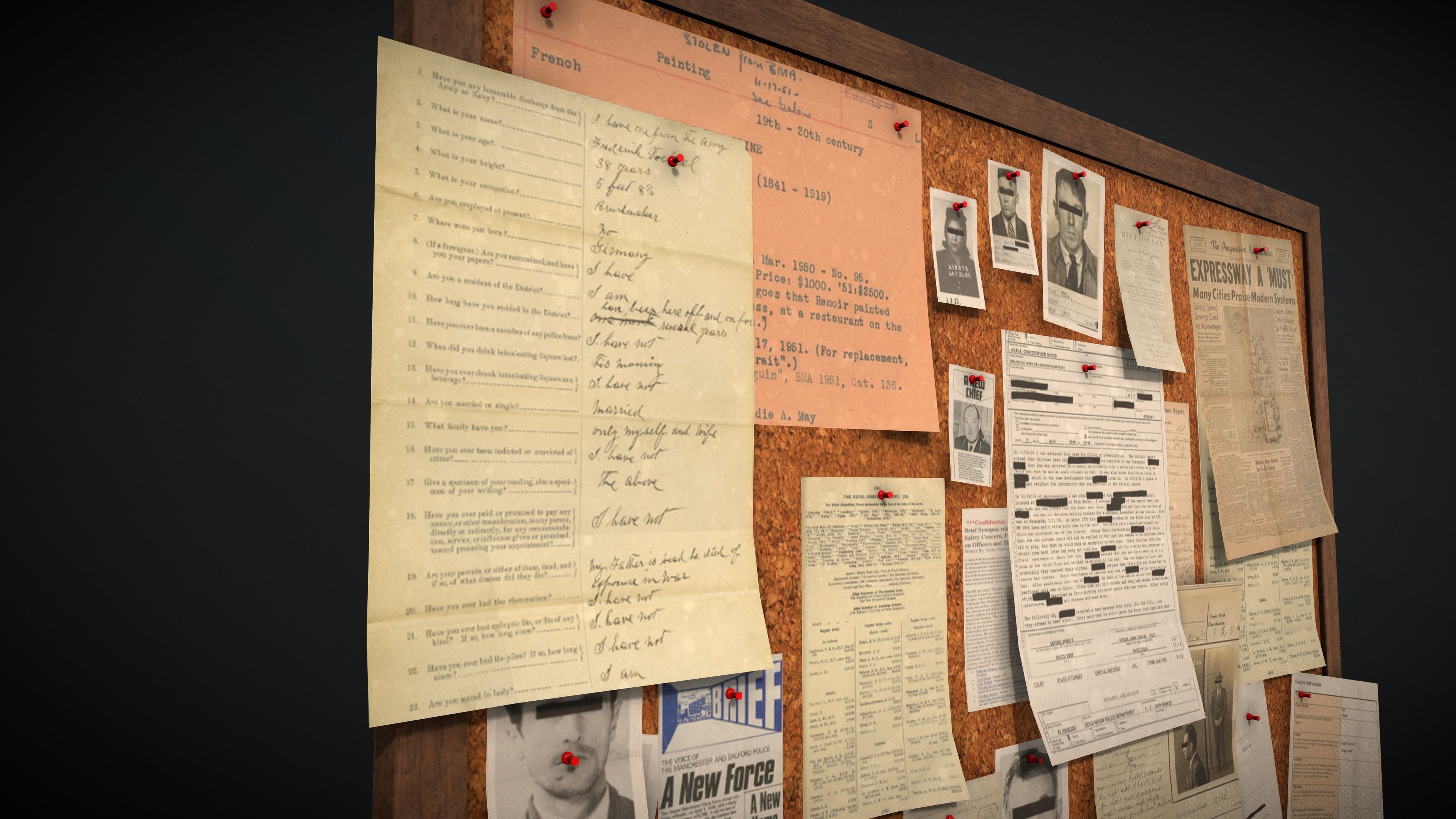 Police Pinboard Low-poly 3D model_3