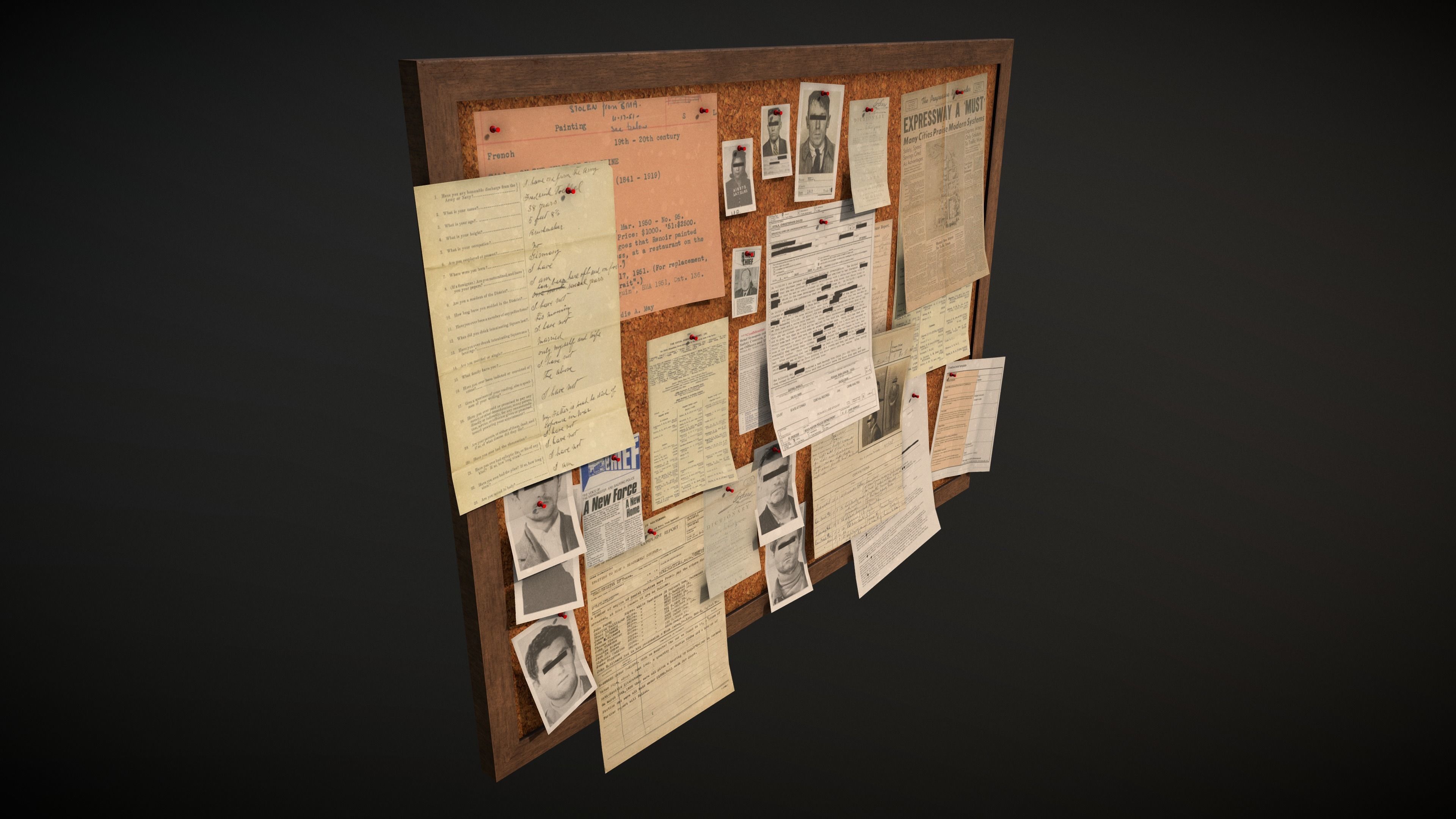 Police Pinboard Low-poly 3D model_2