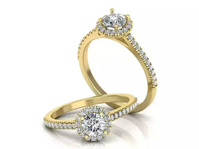 Engagement Halo ring round diamond 3dprint model