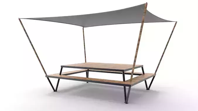 Picnic Bench with Shed Low-poly 3D model