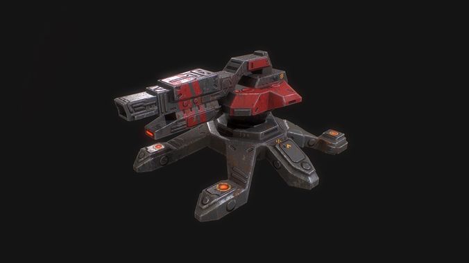 Low poly sci fi turret unit model Low-poly 3D model