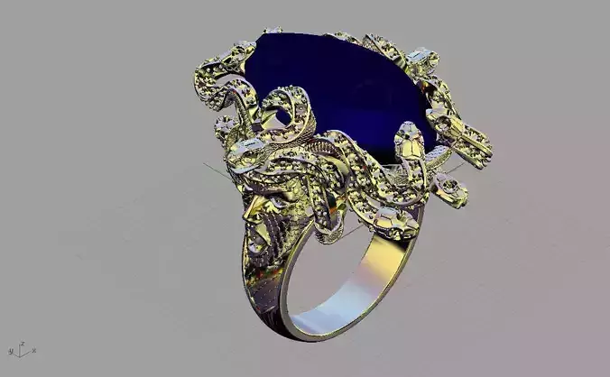 Ring  jellyfish-medusa with diamonds 