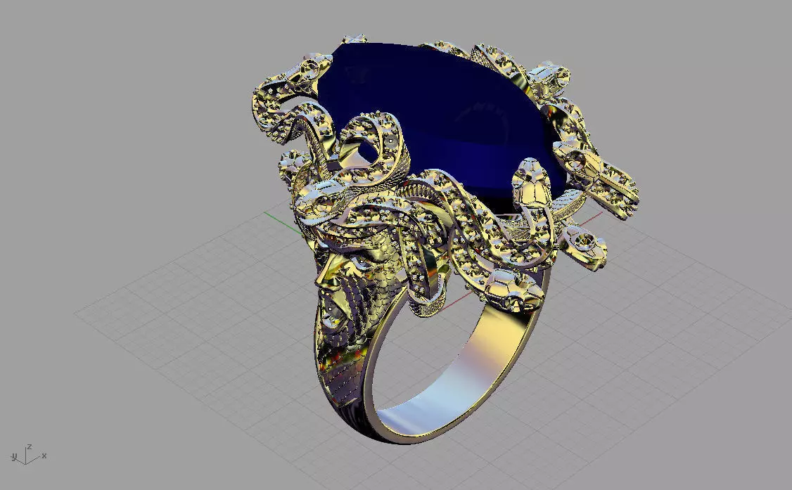 Ring  jellyfish-medusa with diamonds  3D print model_0