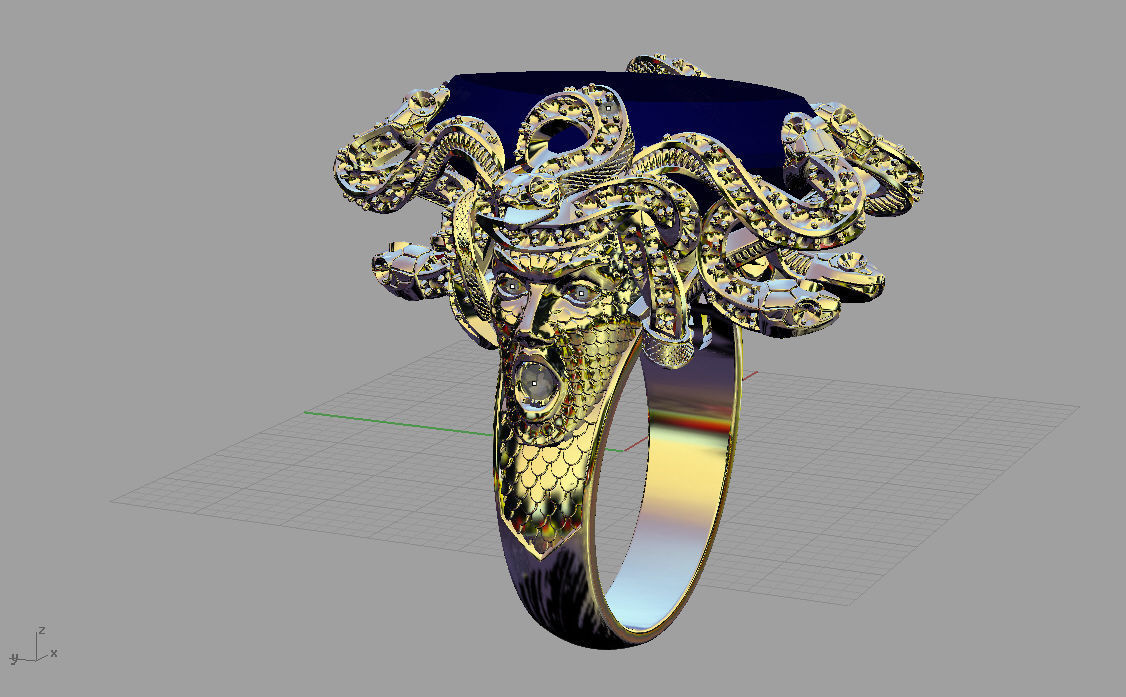 Ring  jellyfish-medusa with diamonds  3D print model_1