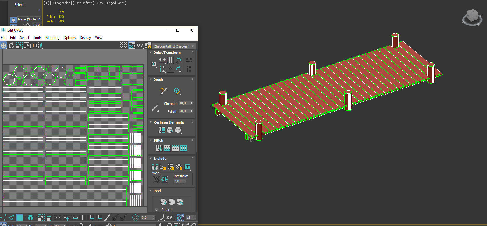 Wooden Park Deck floor Low-poly 3D model_12