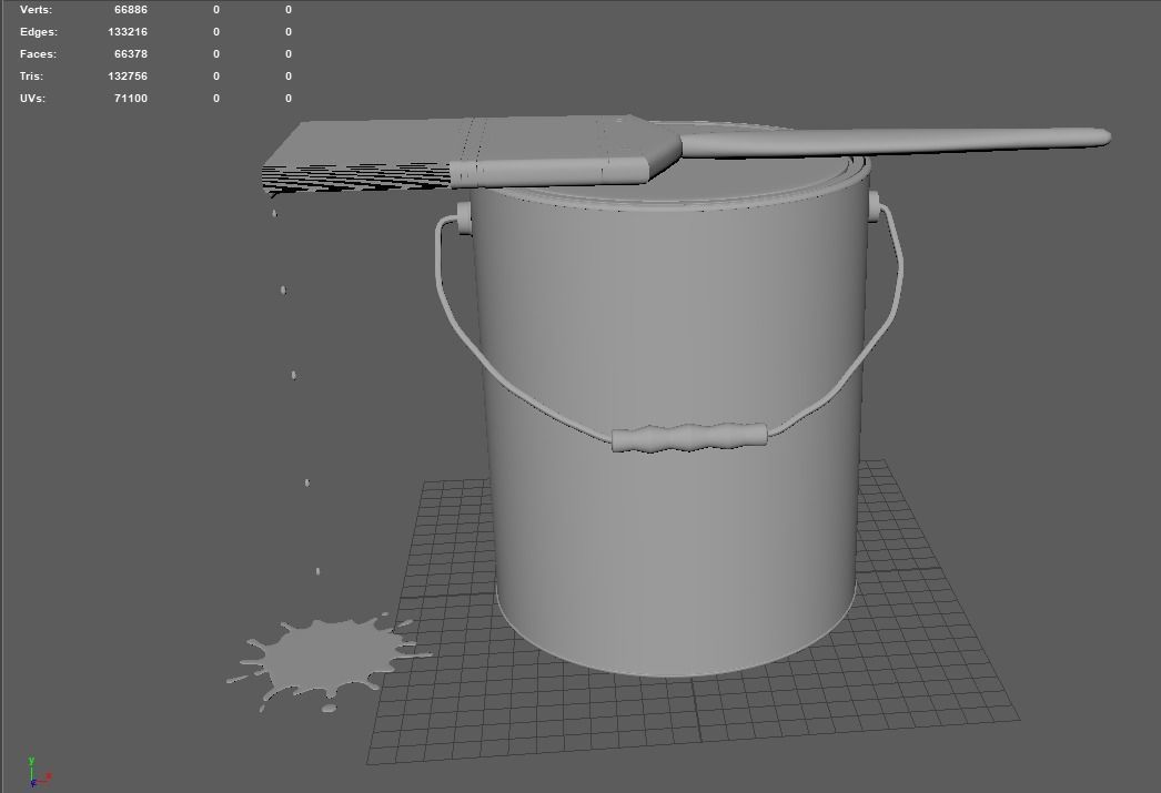 DIY Paint can and brush 3D model_2