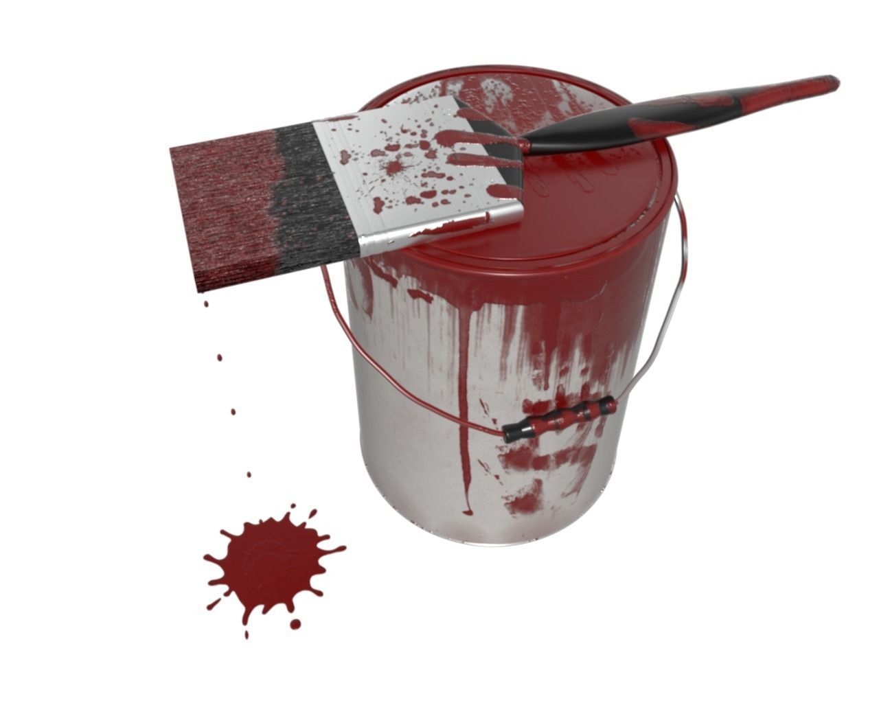DIY Paint can and brush 3D model_1