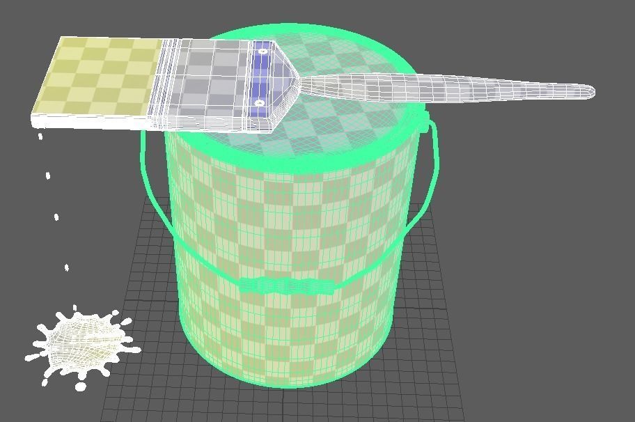 DIY Paint can and brush 3D model_3