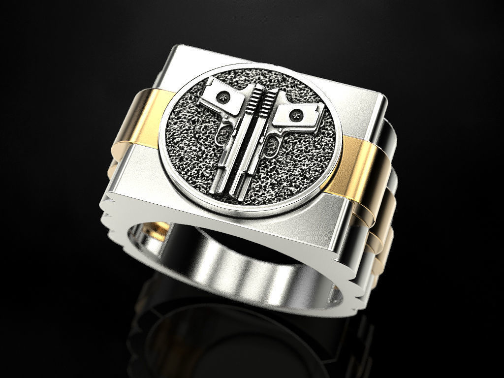 Ring Two Pistols 3D print model_3