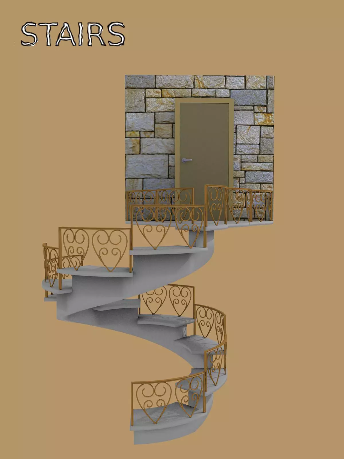 3 stairs spiral staircase 3D model_0