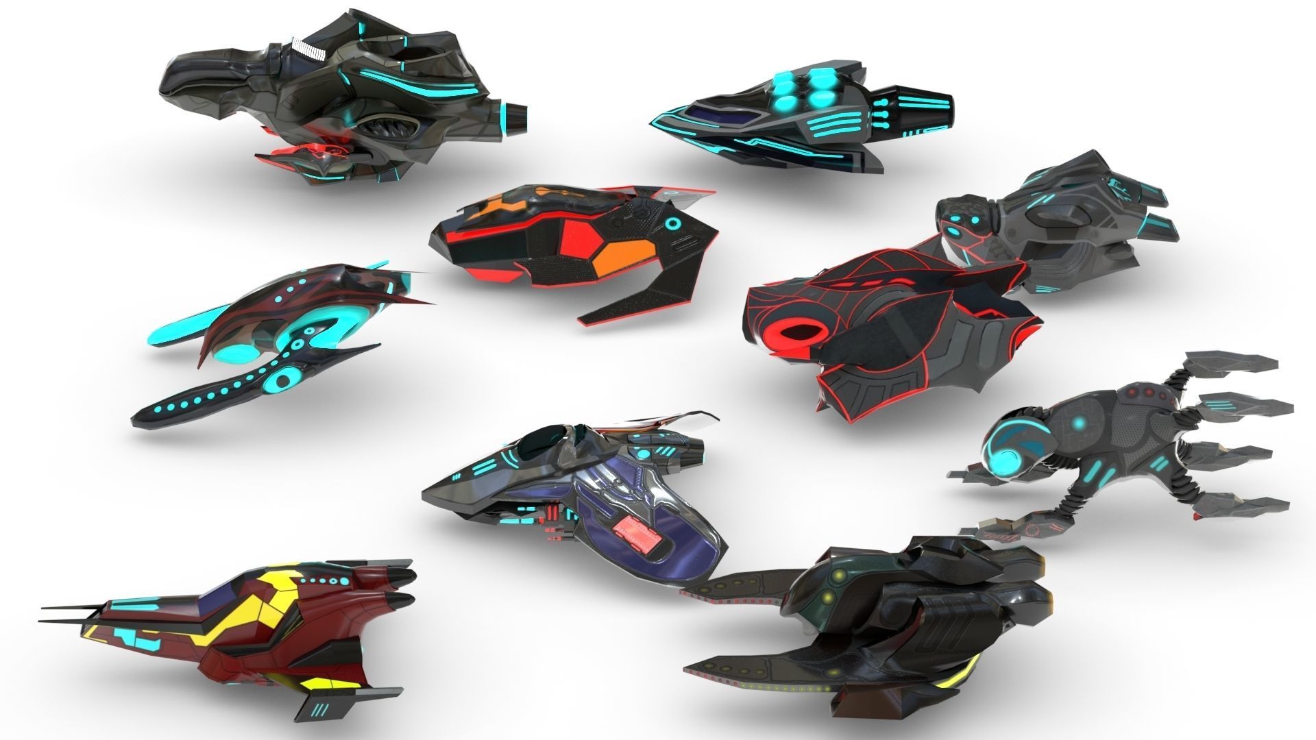 Space fighter collection - PBR  - VR Low-poly 3D model_8
