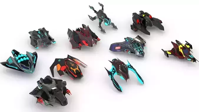 Space fighter collection - PBR  - VR Low-poly 3D model