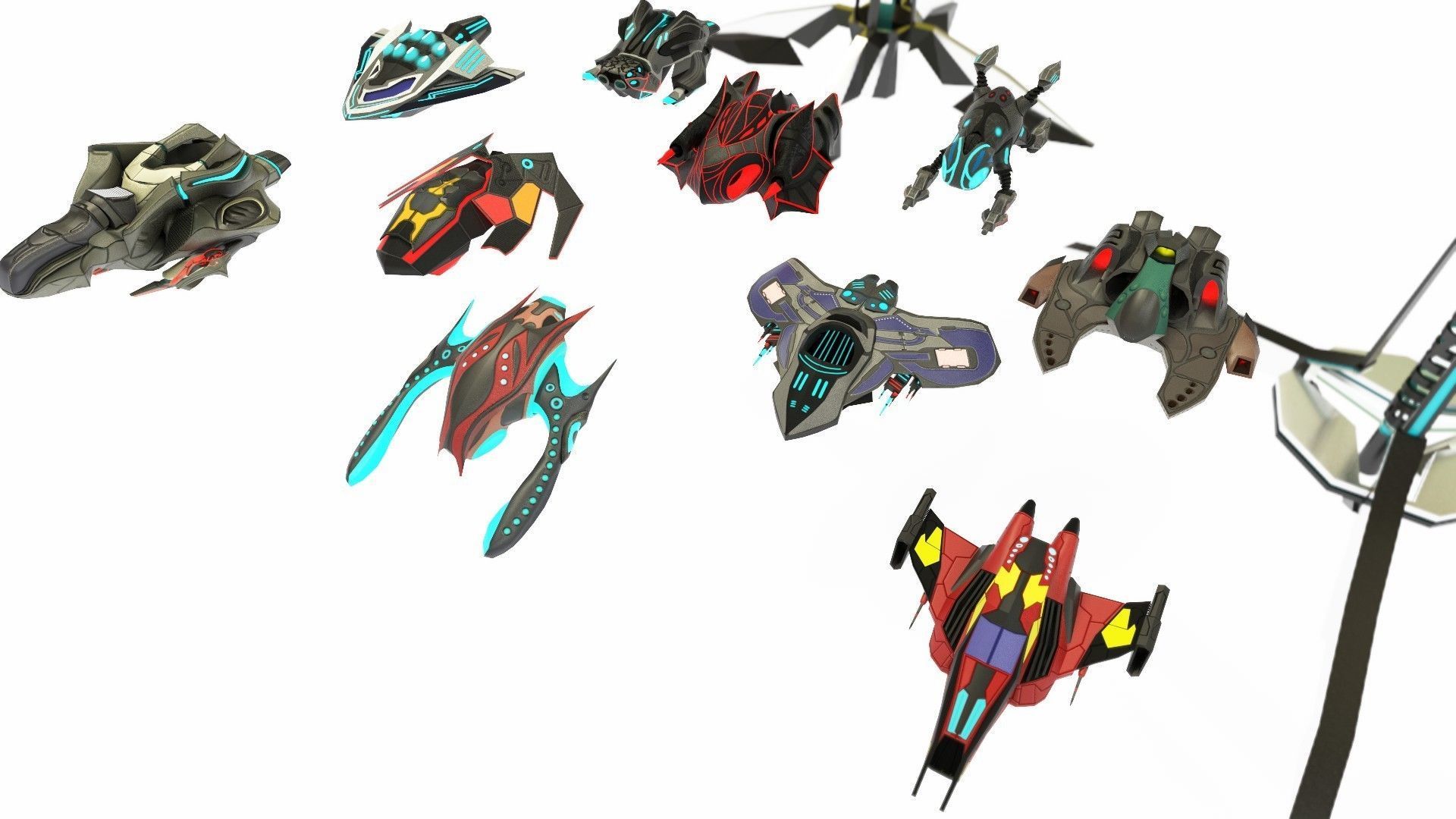 Space fighter collection - PBR  - VR Low-poly 3D model_9