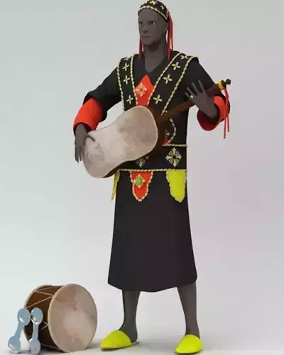 the Gnawa man with musical instrument 3D model the Gnawa man with musical instrument 3D model