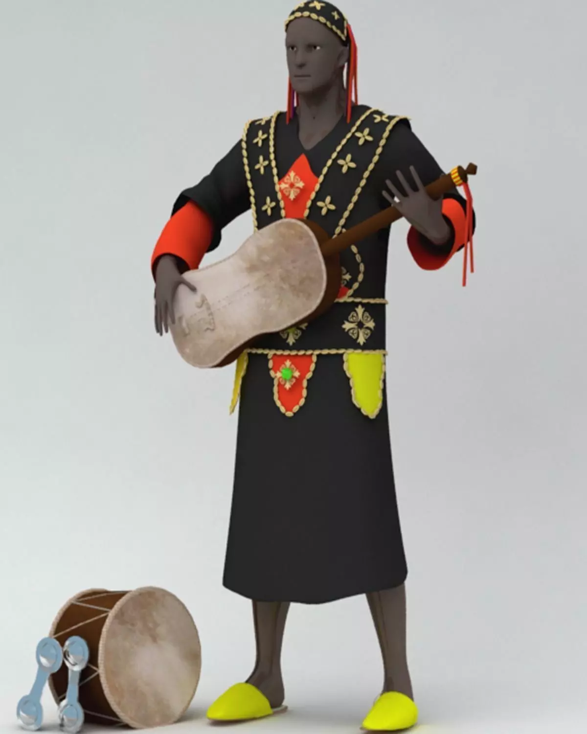 the Gnawa man with musical instrument 3D model_0