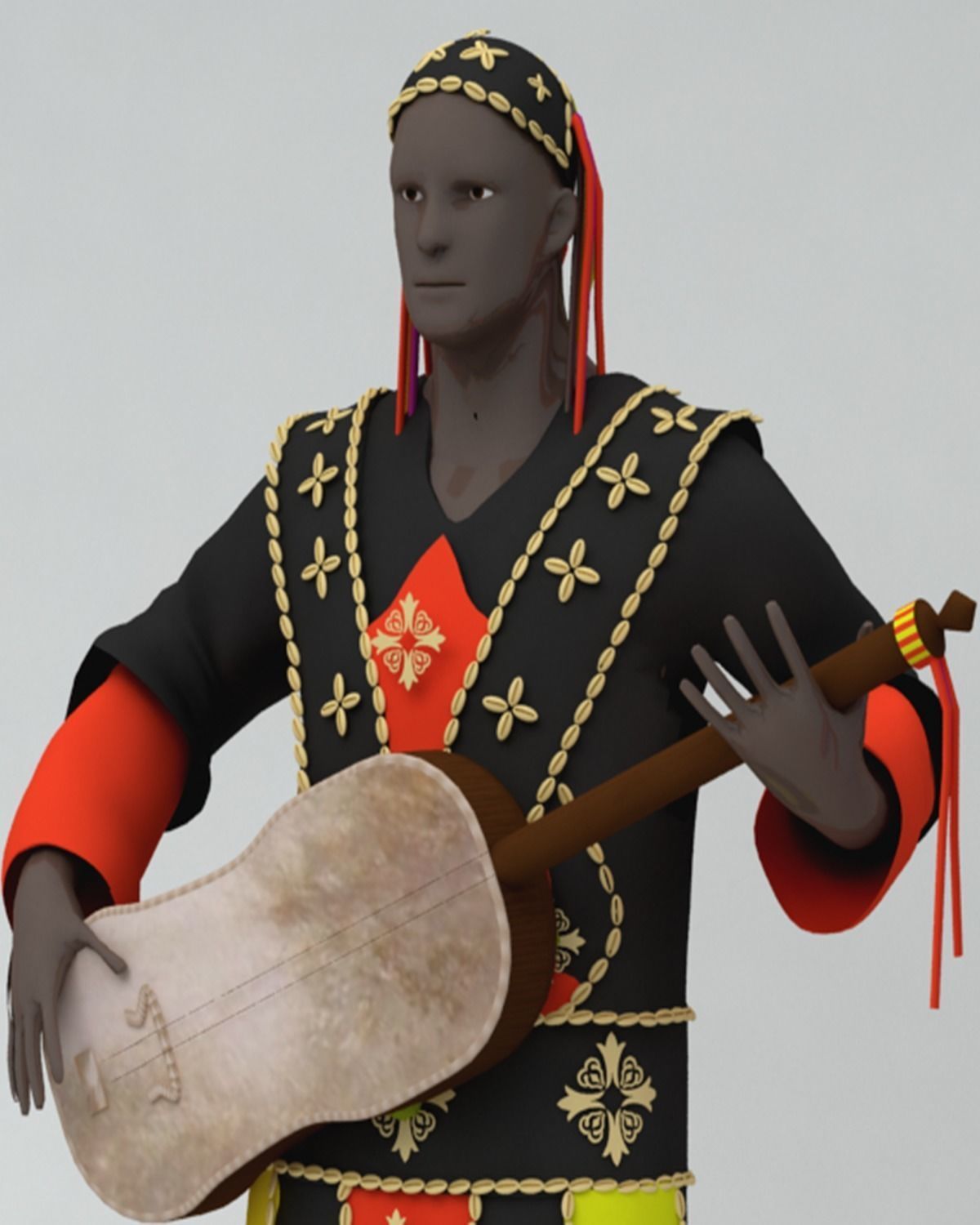 the Gnawa man with musical instrument 3D model_1