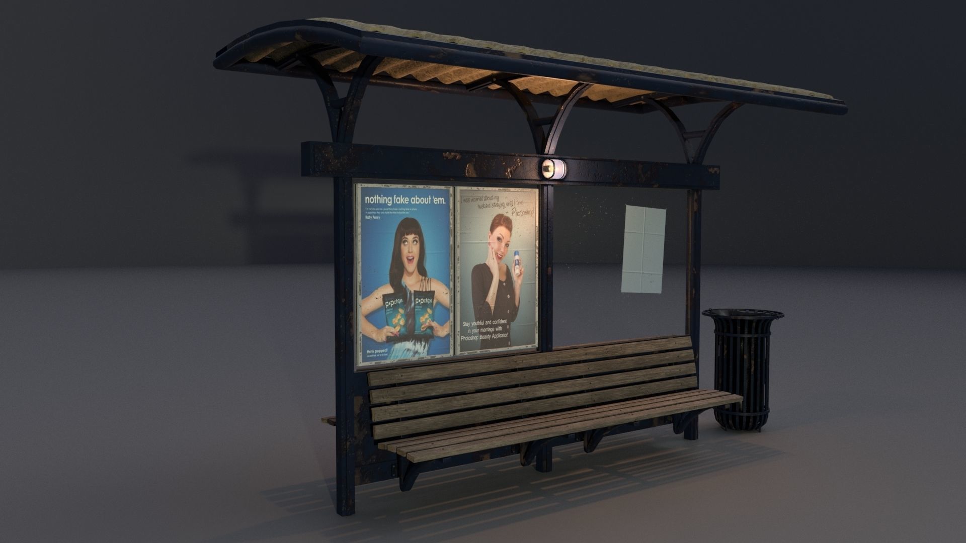 Bus station with trashcan PBR 3D model_4