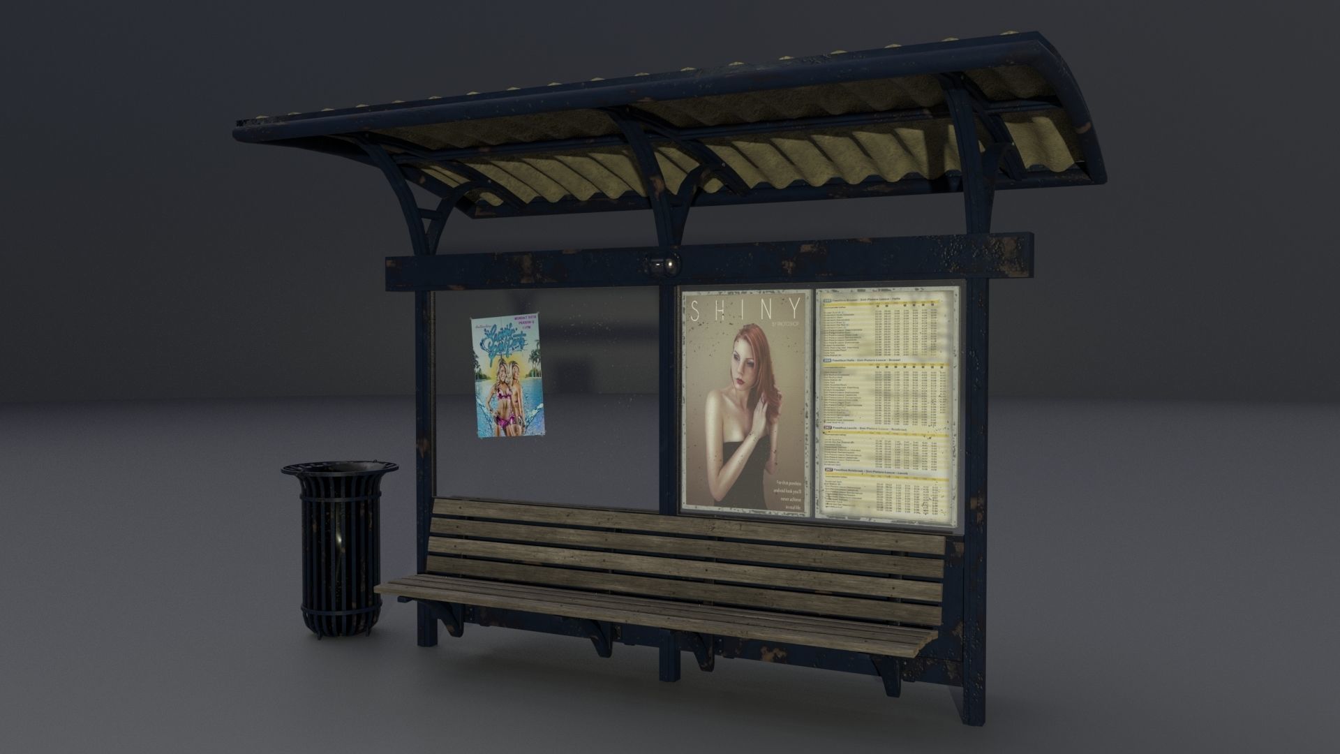 Bus station with trashcan PBR 3D model_1