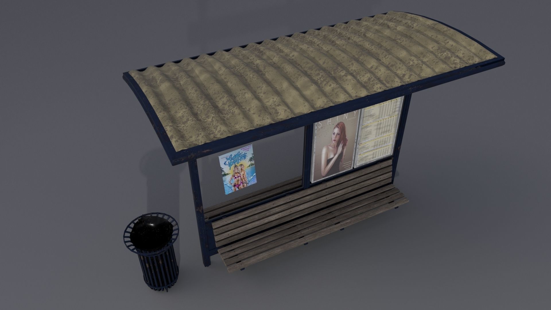 Bus station with trashcan PBR 3D model_6