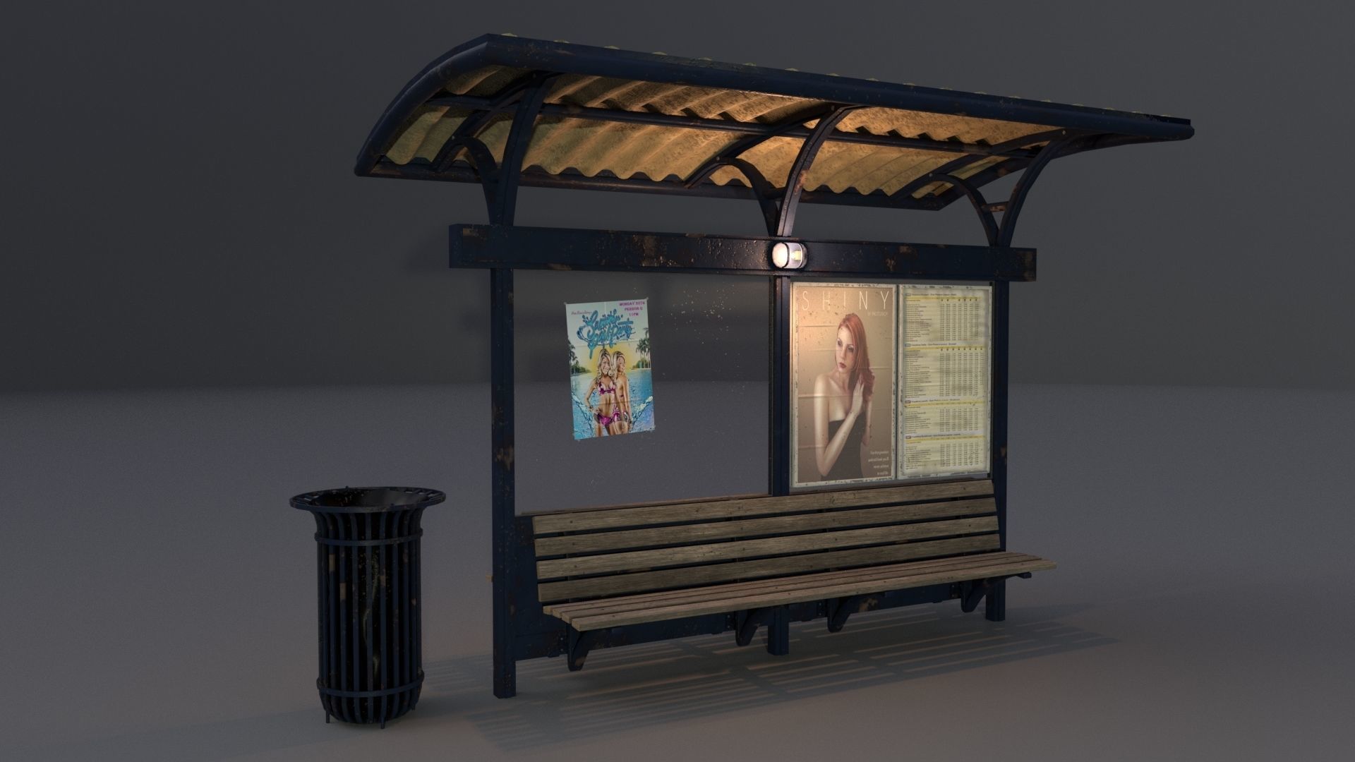 Bus station with trashcan PBR 3D model_2