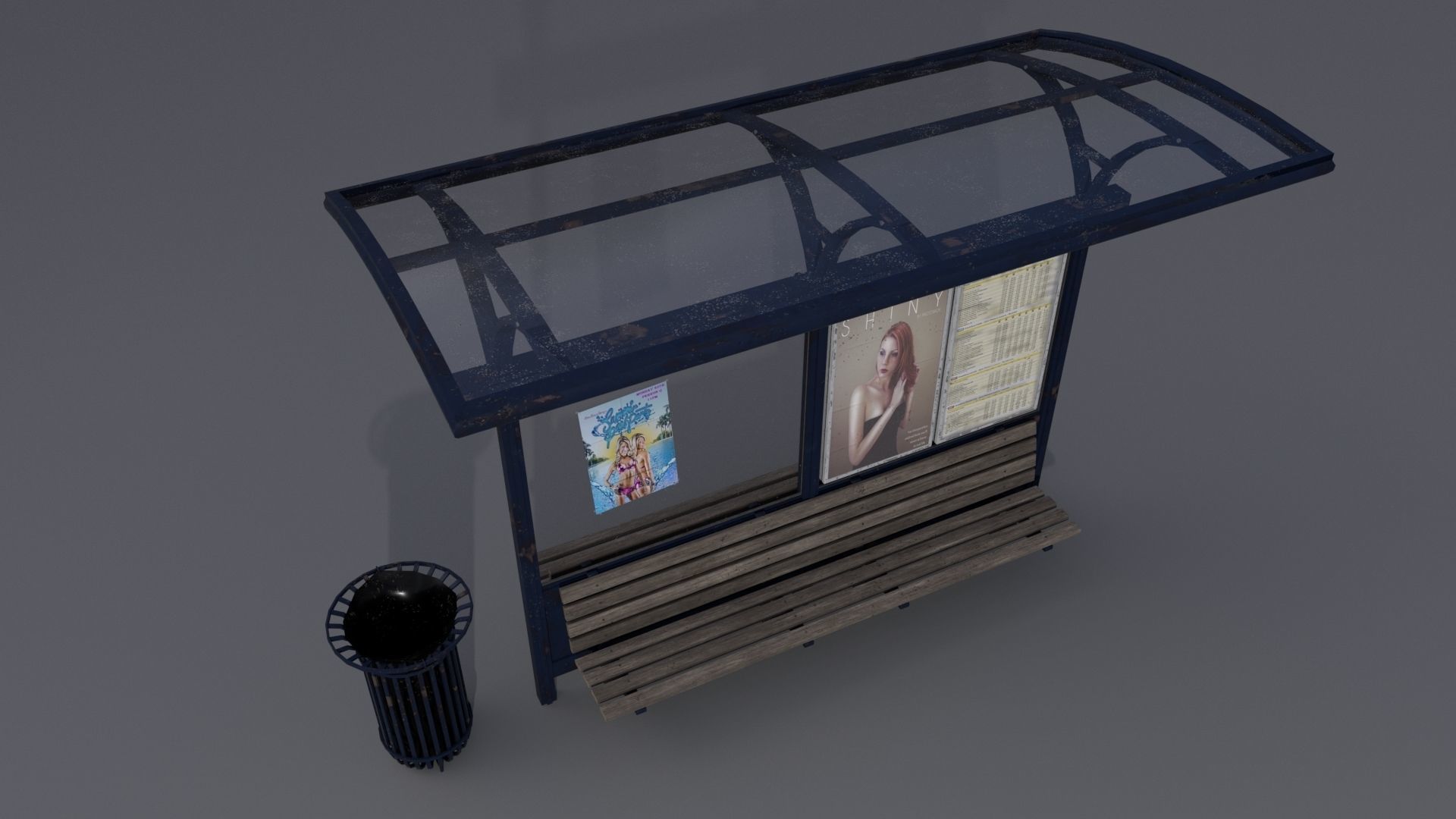 Bus station with trashcan PBR 3D model_7