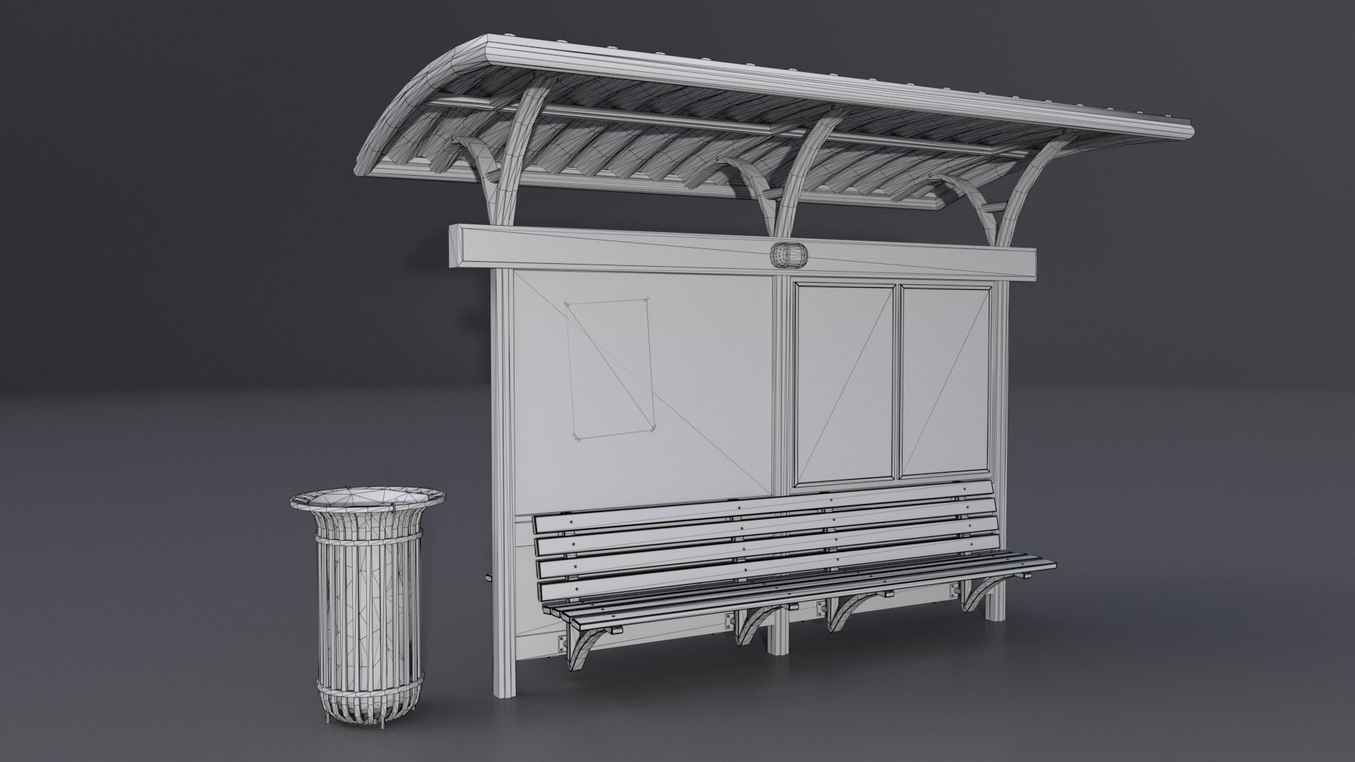 Bus station with trashcan PBR 3D model_9