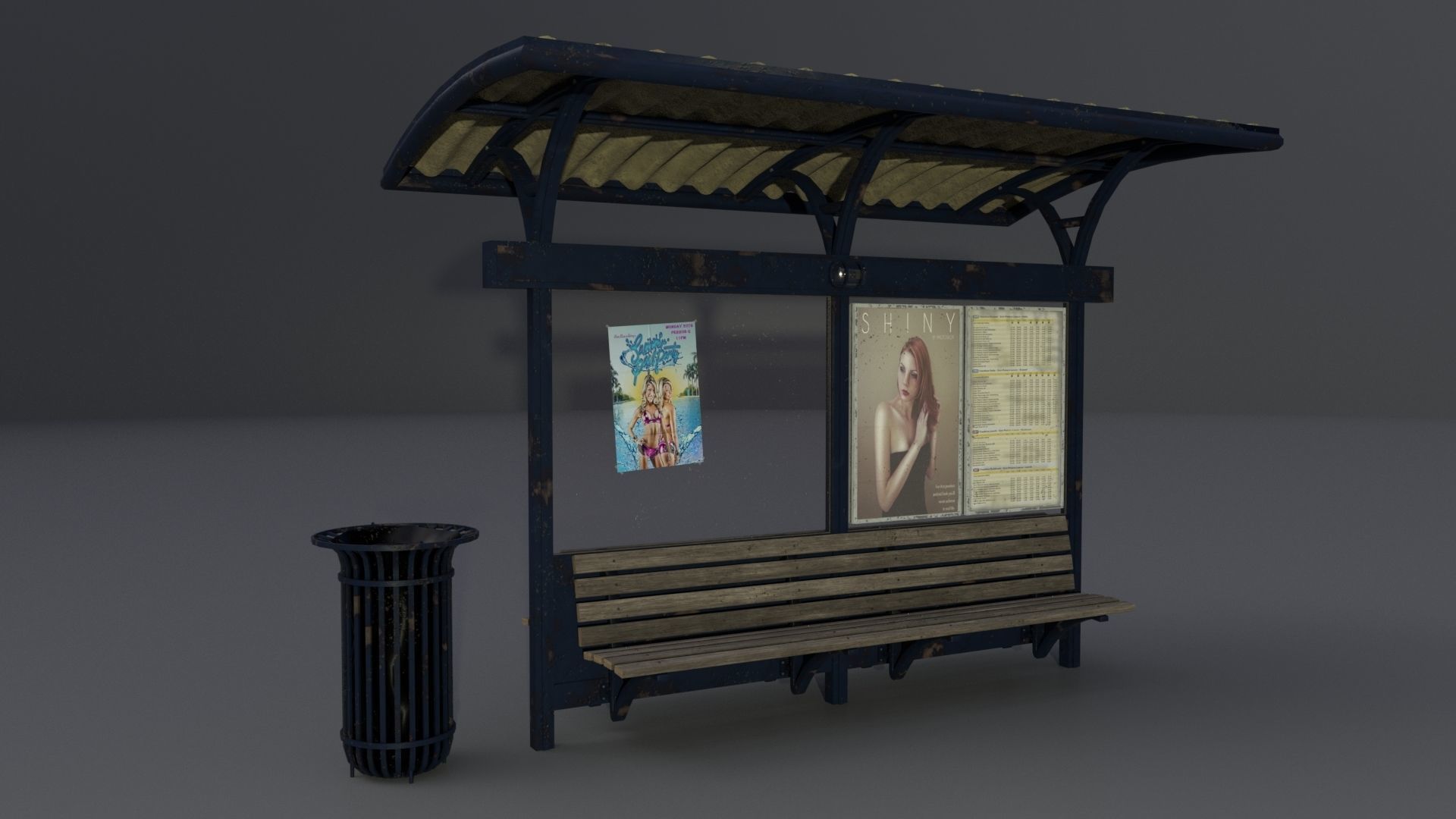 Bus station with trashcan PBR 3D model_3