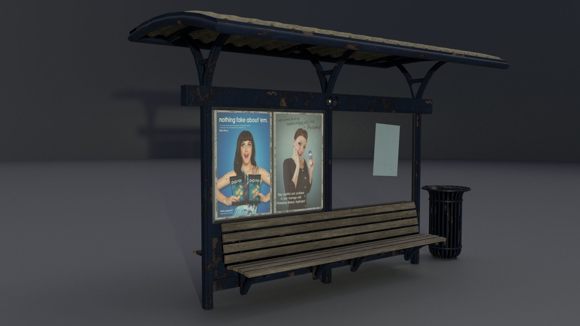 Bus station with trashcan PBR 3D model_5