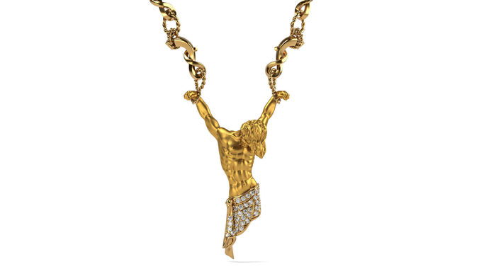 Jesus C y C art deco gold and diamond necklace 3D print model