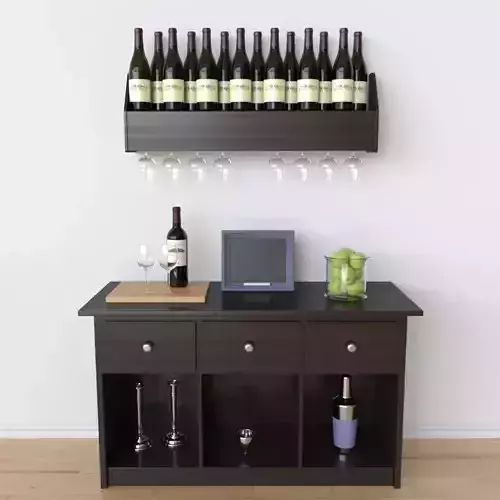 Decorative set wine rack with bottles hanging 3D model