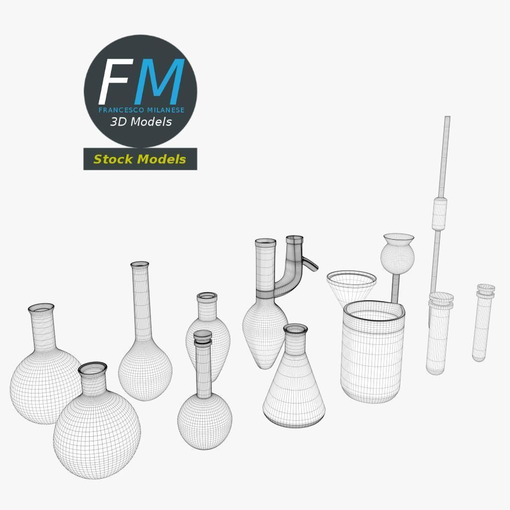 Laboratory glassware set 3D model_7